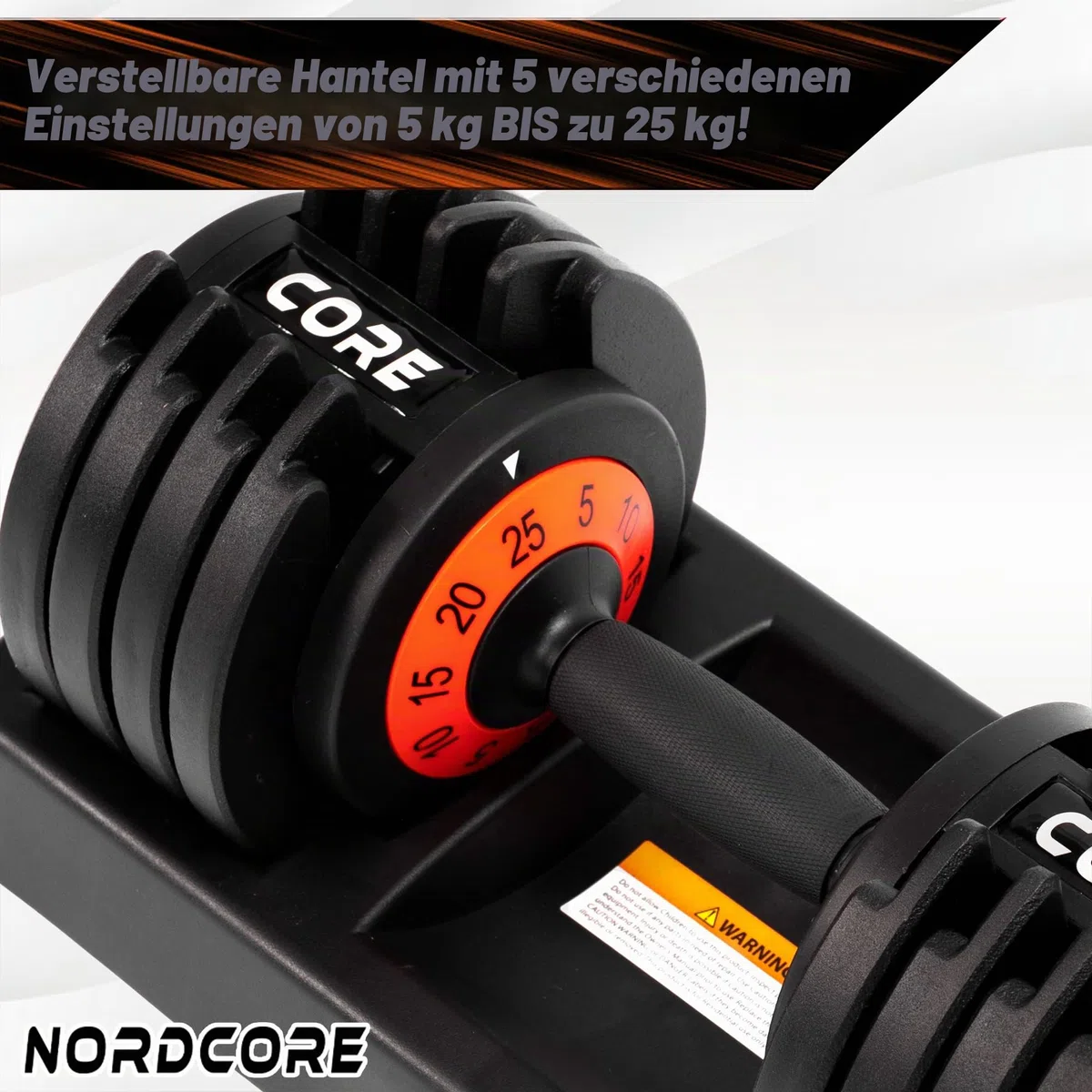 Nordcore Verstellbare Hantel - 5 verschiedene Einstellungen zwischen 5-25kg - Für Männer und Frauen Heimgewichtheben und Krafttraining - Platzsparende Verstellbare Hantel