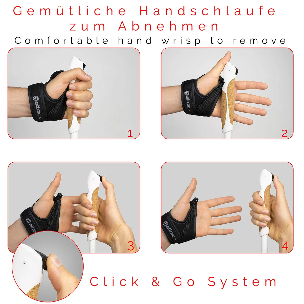 ATTRAC Nordic Walking Stöcke Aluminium | Handgelenkschlaufen inklusive | Mit Nordic Walking/Fitness App | Leichtgewicht | Stoßdämpfend - 110cm