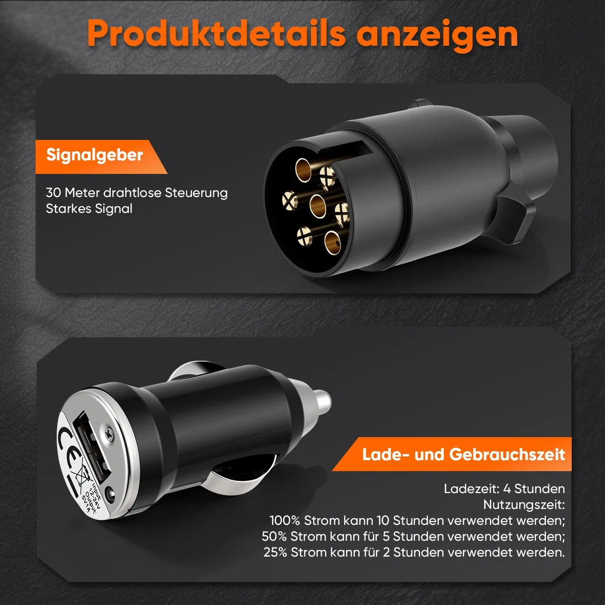 Kabellose LED Anhängerleuchten mit Magnet - 12/24V Drahtloses Rücklicht Set, Wasserdicht & Wiederaufladbar mit USB, Wohnwagen, LKW und Transporter