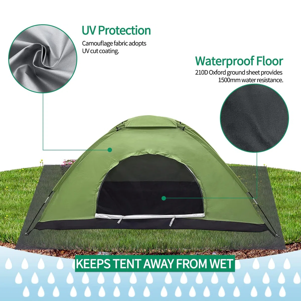 Zelt 2 Personen Wasserdicht, Ultraleicht Camping Zelt Kleines Packmaß, Einfaches Einrichten 2 Mann Zelt, Kuppelzelt für Outdoor, Bikepacking, Trekking