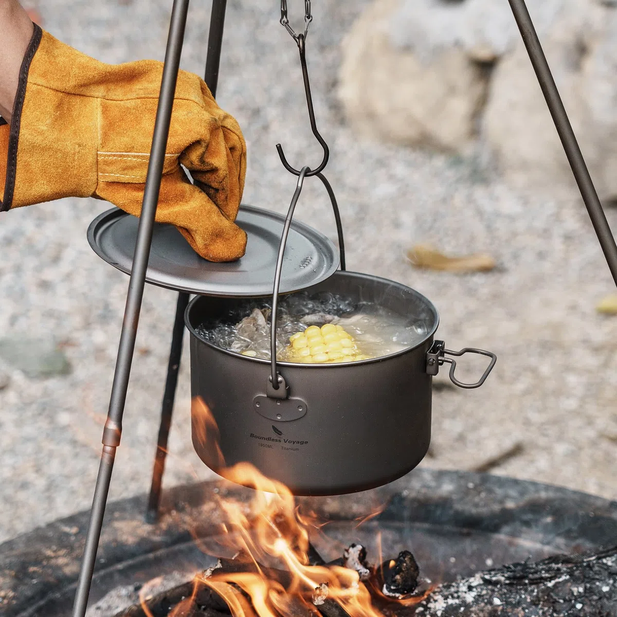 Boundless Voyage Titan Topf 1,3L / 1,95L / 2,9L Camping Topf mit Deckel Outdoor Leichte Suppentopf Lagerfeuer Hängetopf Kochgeschirr Wandern Schüssel Geschirr Tragbares Küchenutensilien