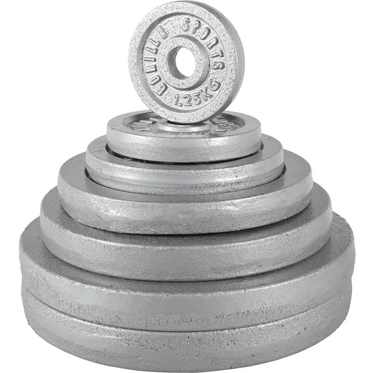GORILLA SPORTS® Hantelscheiben - Set/Einzeln, 0,5 kg, 1,25 kg, 2 kg, 2,5 kg, 5 kg, 10 kg, 15 kg, 20 kg, 25 kg, 30 kg Gewichte, 30/31 mm, Gusseisen, Silber/Schwarz - Gewichtsscheiben, Bumper Plates