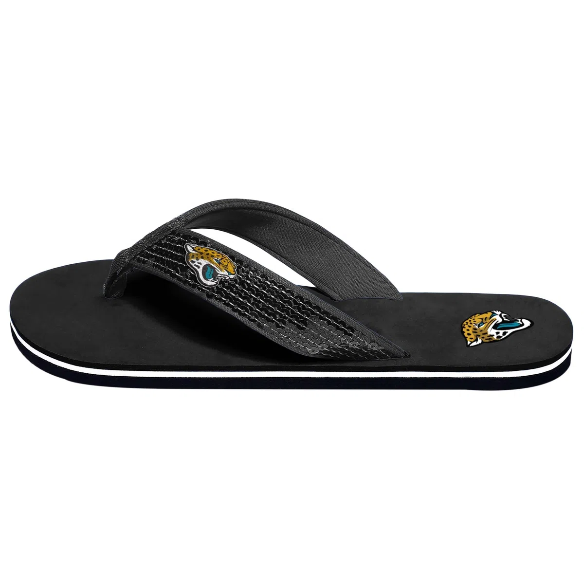 FOCO Womens NFL Team Logo Sequin Strap Sandals Flip Flops