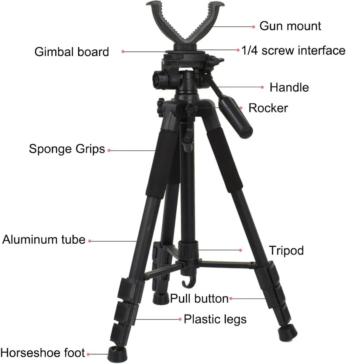 Zielstock Jagd Dreibein, Pirschstock Jagd 3 Bein oder Schießstock Dreibein mit Schnellverschlußsystem – Verstellbar von 55cm bis 150cm