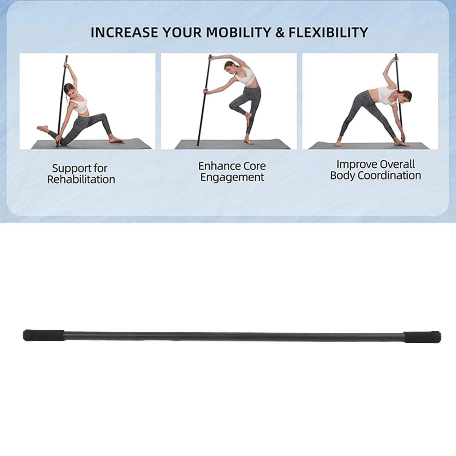 60 -Zoll -Yoga -Stick, Verstellbare Stretchbange mit Schaumgrenze, Abnehmbarem Vielseitigem Werkzeug für Yoga in Heim und Fitnessstudio, Flexibilität und Gleichgewicht Fördern