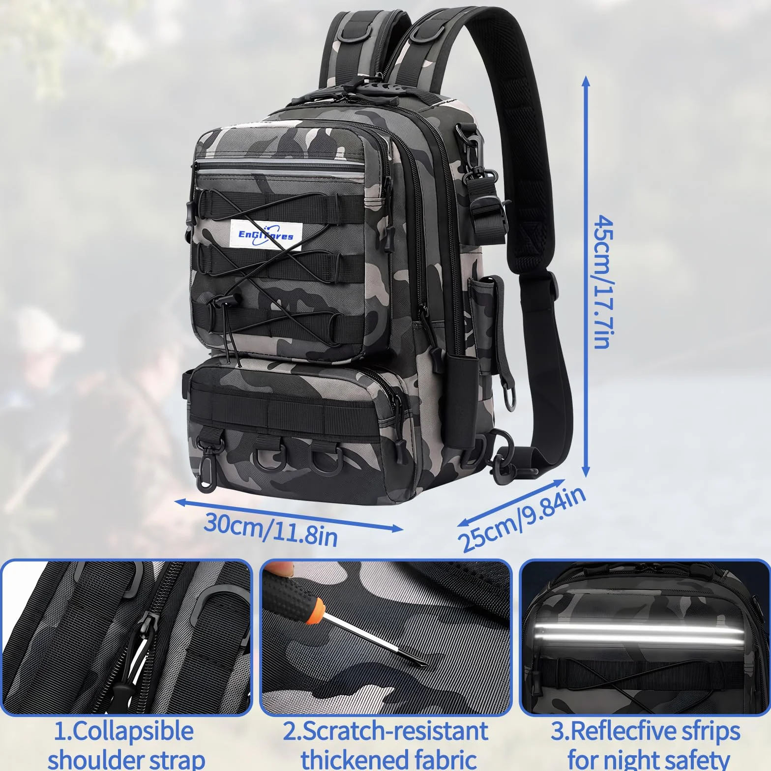 Angelrucksack, Angelzubehör Rucksack mit Rutenhalter wasserdichte Outdoor Angeltasche, Angelrucksack Tasche, Angelbox Aufbewahrungstasche, Angelrucksacks zum Angeln Camping Wandern Reisen