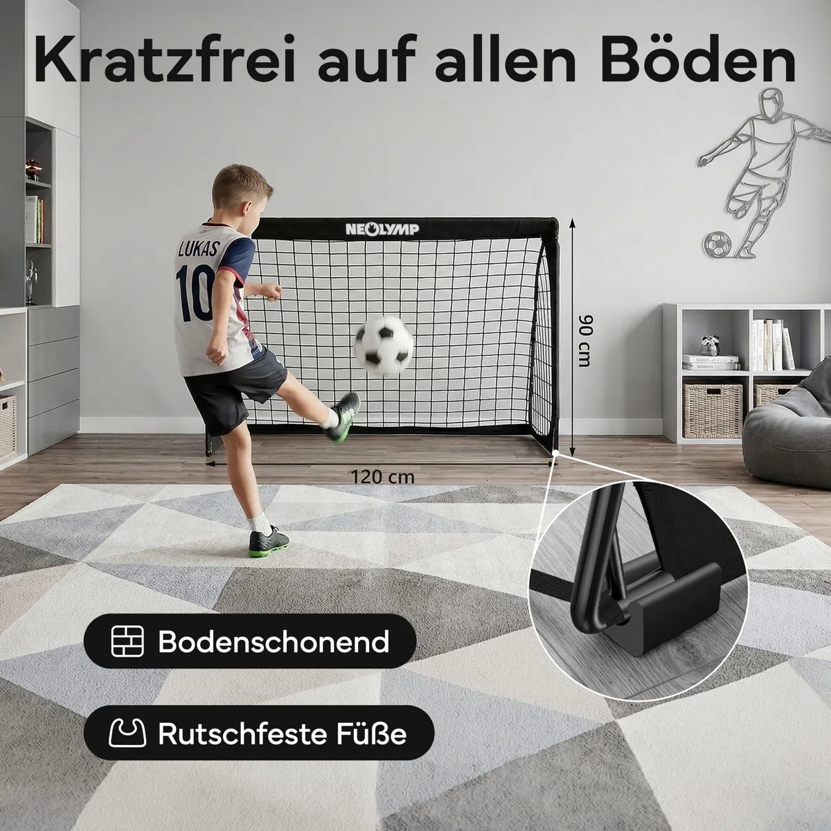NEOLYMP Fußballtor Kinder Set – Faltbare Tore für Garten & Outdoor – Robuste 9 mm Fiberglas-Stangen – Mit Hütchen, Karabinern, Indoor-Füße & Tragetasche – Fußball-Training - Fußball Trainingszubehör