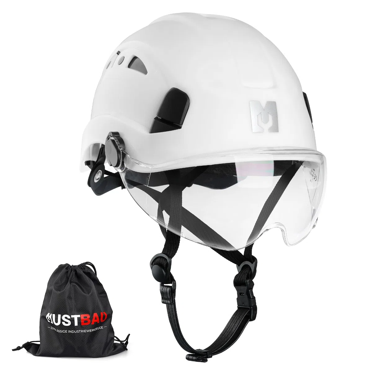 Kletterhelme Bauhelm mit Visier, EN12492, ABS Baustellenhelm, abnehmbares Schweißband, reflektierende Aufkleber Arbeitshelm für Forst, BAU und Kletterarbeiten