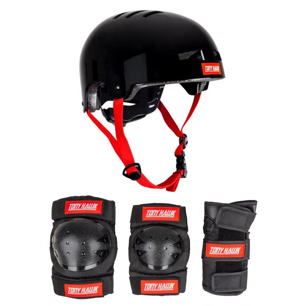 Tony Hawk Helmet & Padset 4-8 Yrs Schutz-Set, Jugendliche, Unisex, Schwarz/Rot (Mehrfarbig), S/M