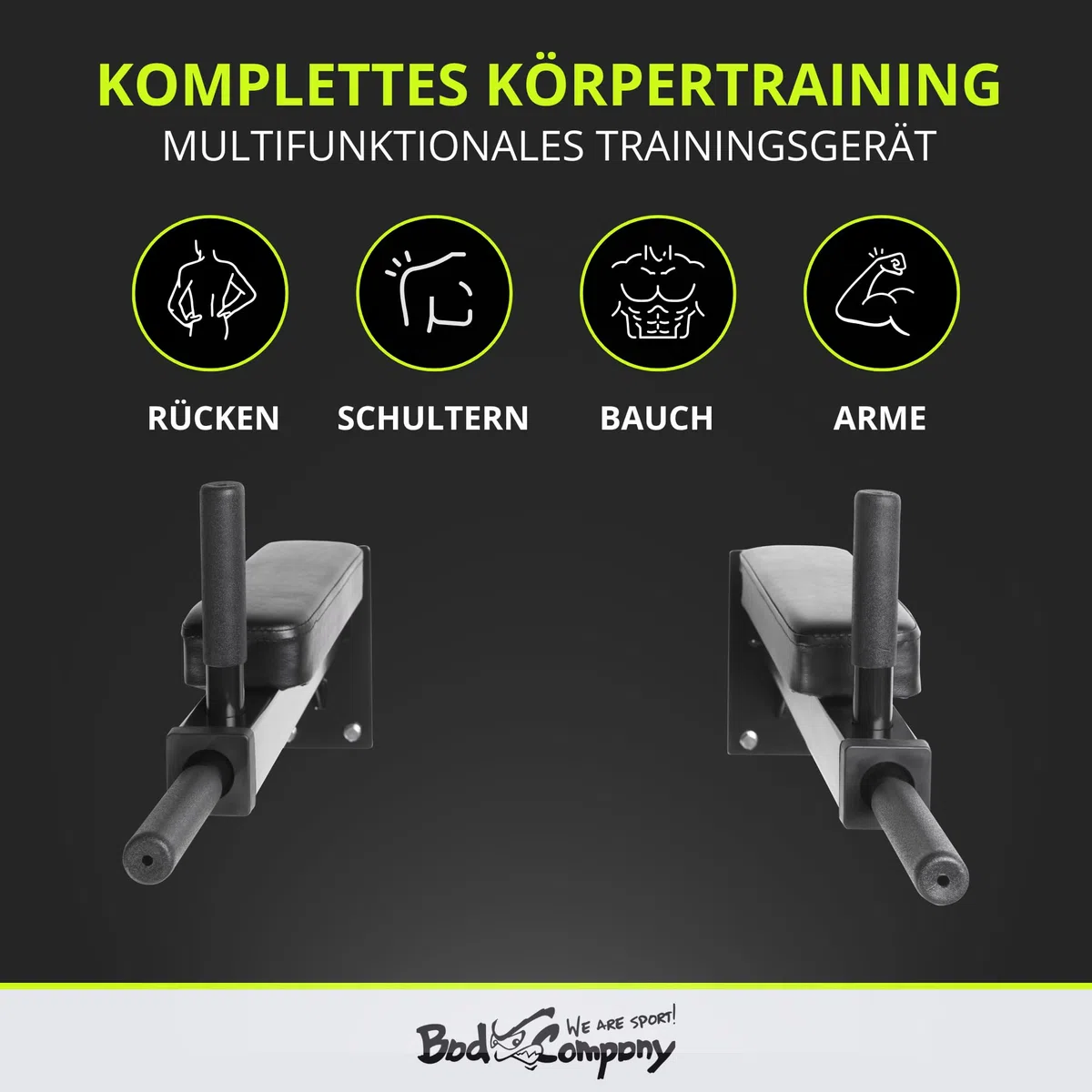 Bad Company Dip-Station zur Wandmontage I Dips-Barren zur Anbringung an der Wand für das Homegym I Parallettes I BCA-46
