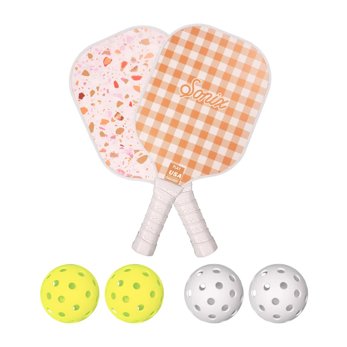 Sonix Pickleball-Paddel mit 2 Schlägern, 4 Bällen und Tasche mit Fiberglas-Oberfläche, USAPA-genehmigt
