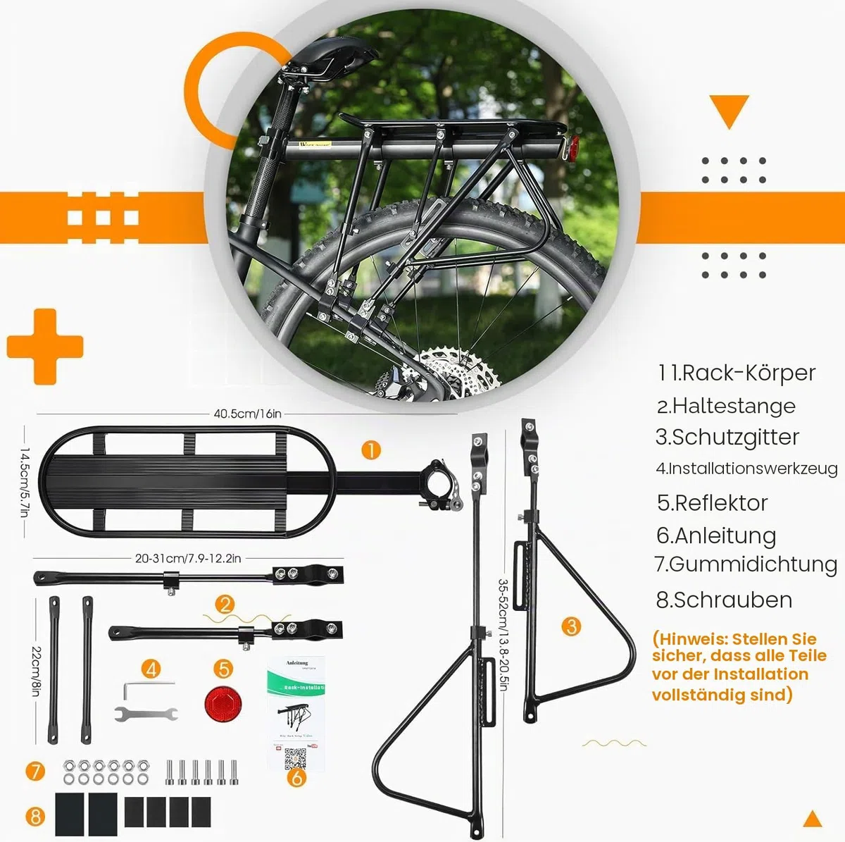West Biking Fahrrad Gepäckträger Mountainbike - 100 KG Belastung Stabilem MTB Gepäckträger Einstellbare Fahrradgepäckträger, Schnellverschluss Gepäckträger Fahrrad mit Reflektor Fahrradzubehör