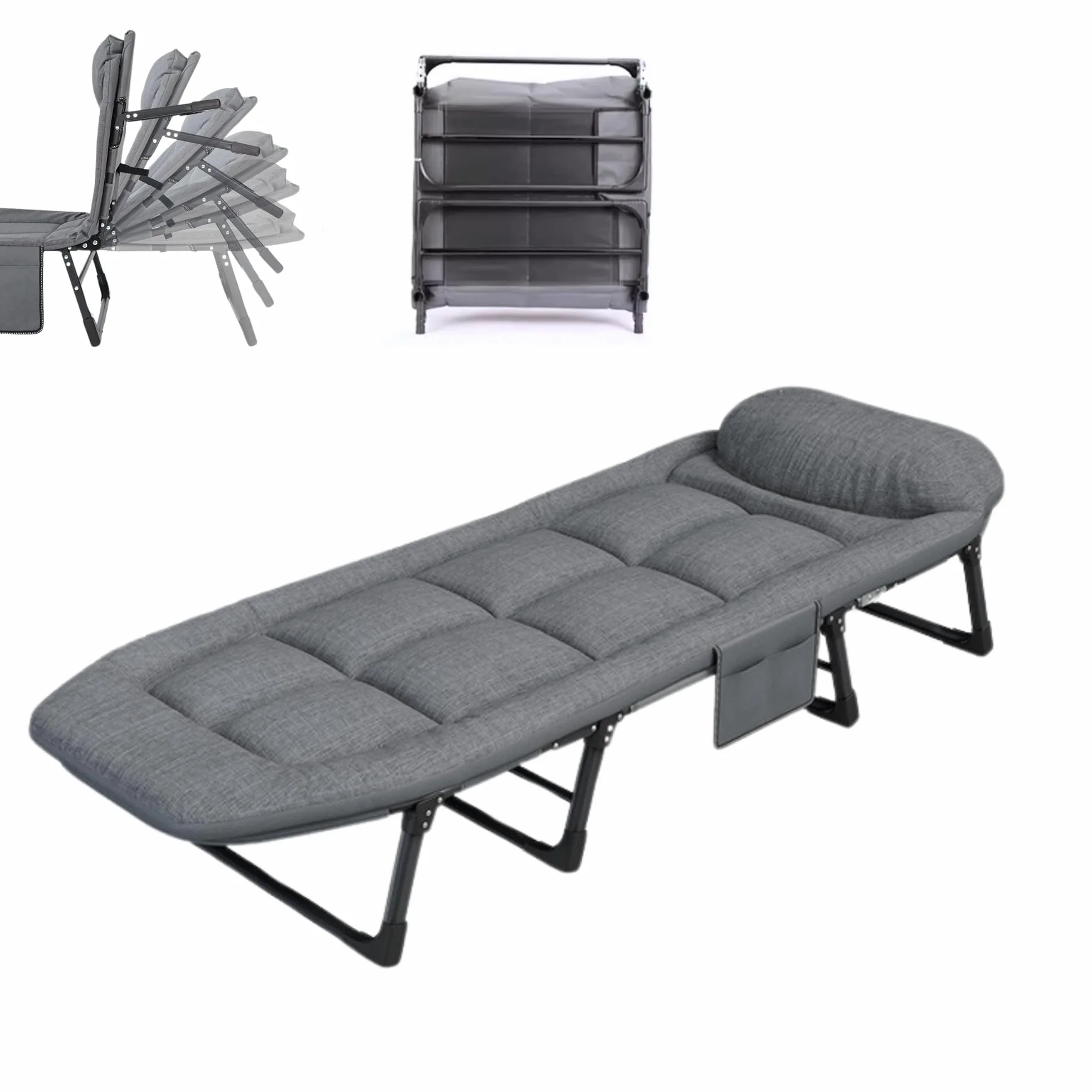 MAGIC SELECT Hängematte Campingbett.Gepolstertes Campingbett. Klappbares Campingbett. Feldbett. Reisebett mit Kissen, Tasche. Baumwolle und Leinen. Carbon-Ansatz (200 x 63 cm).