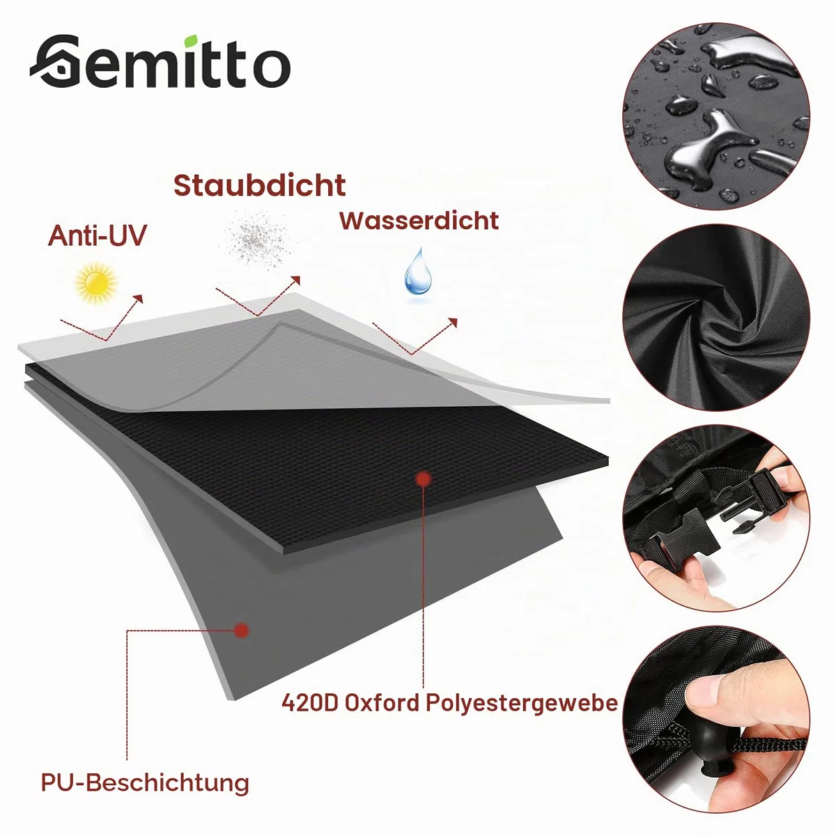 GEMITTO 7/8/9 ft Abdeckplanen für Billardtische Billard Tischabdeckung Billardtischabdeckung Snooker Waterproof Abdeckung Gartenmöbel Abdeckung für Billard, Snooker 420D-Polyester 102x53x32in