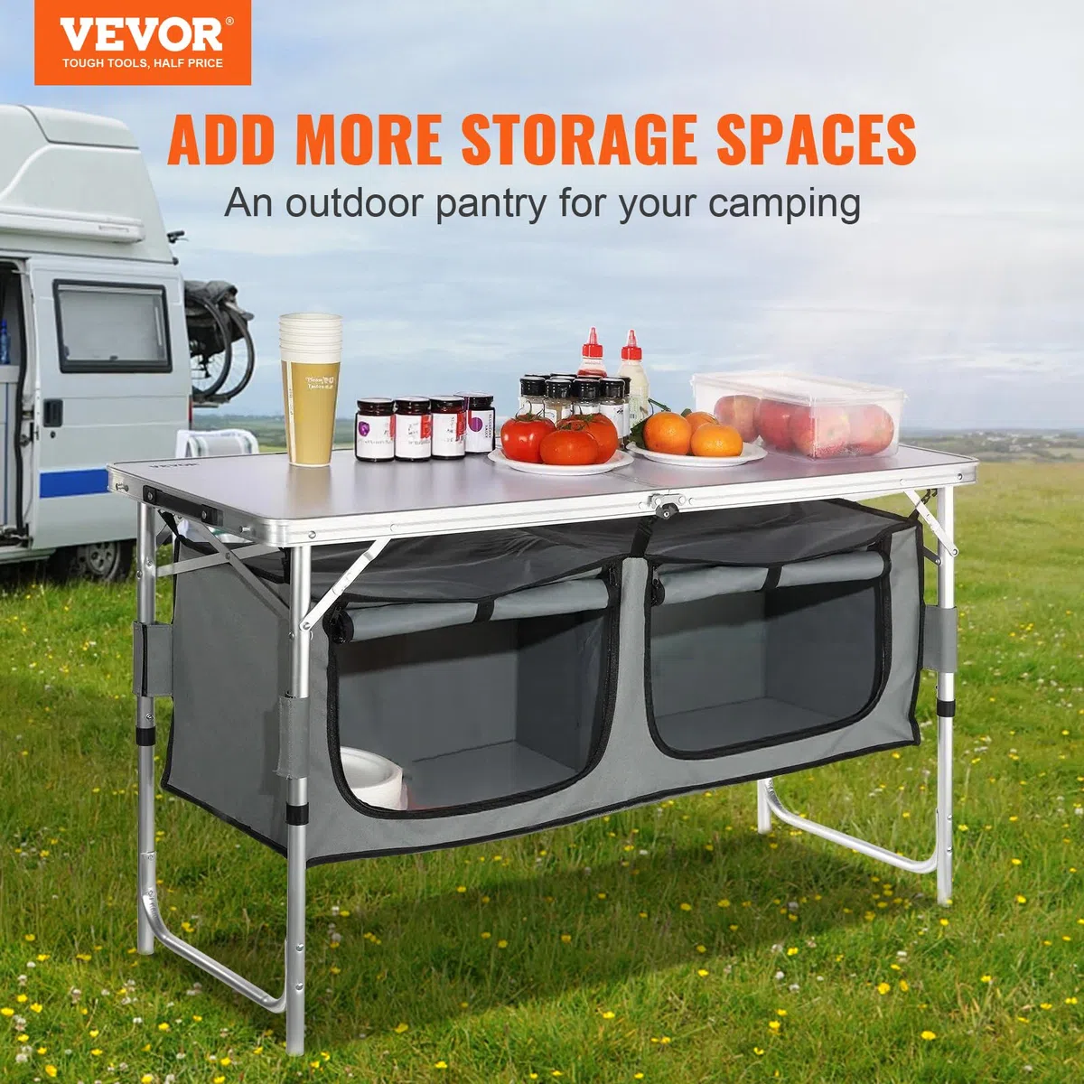 VEVOR Campingküche inkl. Tragetasche Campingschrank Einstellbar Campingschrank, Reiseküche Küchenbox Zeltschrank Outdoor Camping Küche Zeltschrank Camping Reisen Grau Tragbar Küchenbox Reiseküche