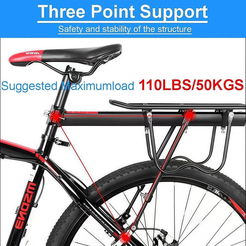 Hinterer Fahrradträger für Fahrrad, 110Lbs/50kgs Kapazität Fahrradgepäckträger mit reflektierendem, verstellbarem Schnellspanner Mountain Road Bicycle Cargo Rack