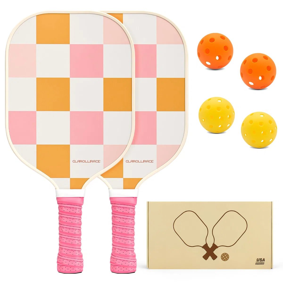Pickleball Paddles Set of 2 | 4 Pickleball Rackets, USAPA Approved Pickleball Set, Fiberglass | Carbon Fiber Surface & 13 mm PP Honeycomb Core,4 Indoor & Outdoor Pickle Balls