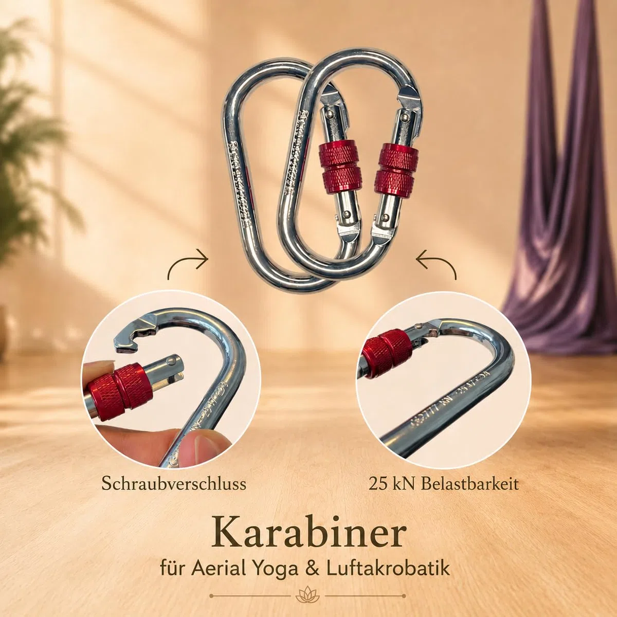 Aerial Yoga 2-Punkt-Aufhängungs-Set – 2x Daisy Chains, 2x Karabiner, 2x Schwerlast Rundschlingen – höhenverstellbar geeignet für Yogatuch & Aerial Tuch & Babyschaukel & Kuscheltuch