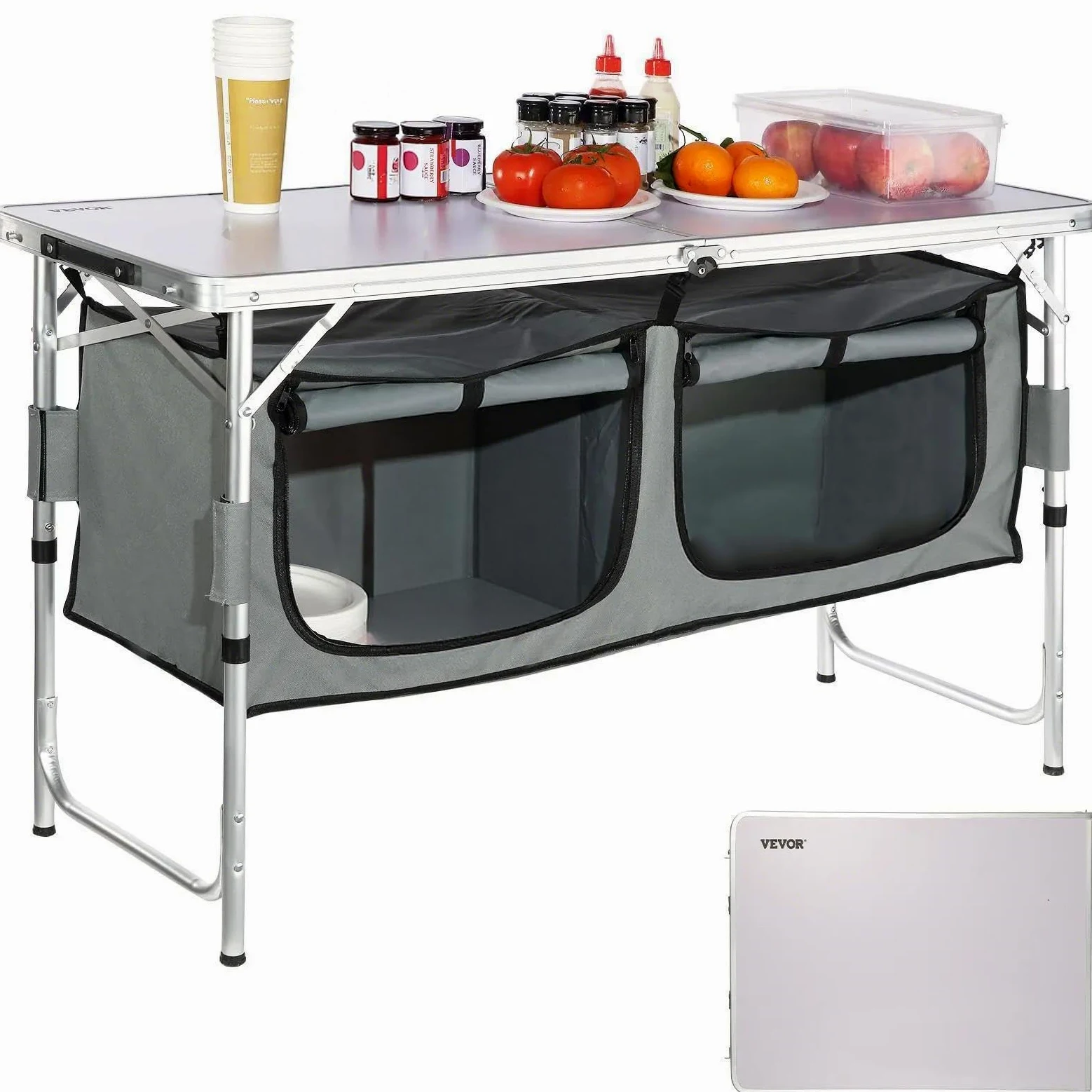 VEVOR Campingküche inkl. Tragetasche Campingschrank Einstellbar Campingschrank, Reiseküche Küchenbox Zeltschrank Outdoor Camping Küche Zeltschrank Camping Reisen Grau Tragbar Küchenbox Reiseküche