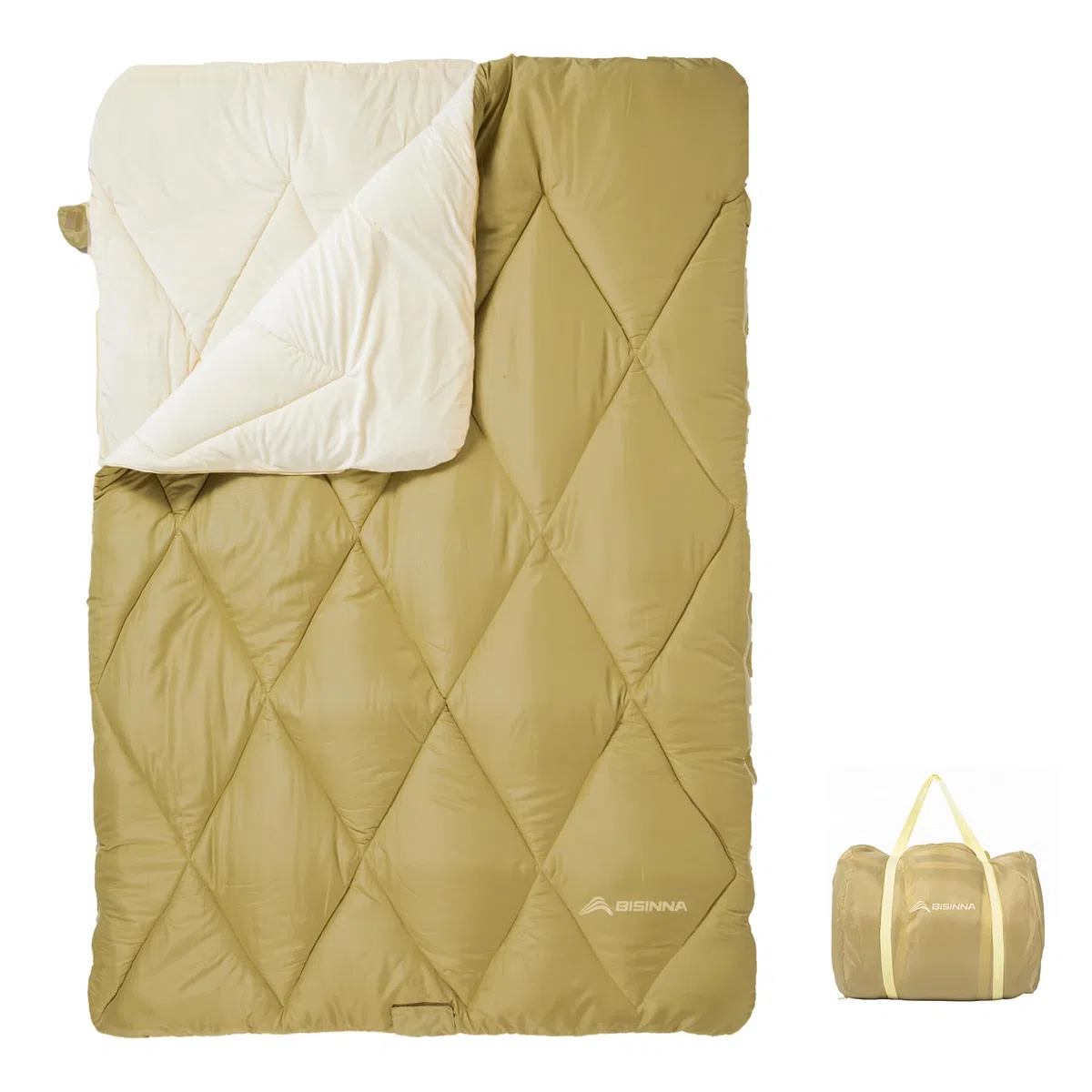 BISINNA Doppelschlafsack Flanell für Erwachsene, 2-Personen Queensize, versch. Größen (3,2-4,5 kg), für alle Jahreszeiten, Wandern, Rucksackreisen, kaltes Wetter, mit Kompressionsbeutel