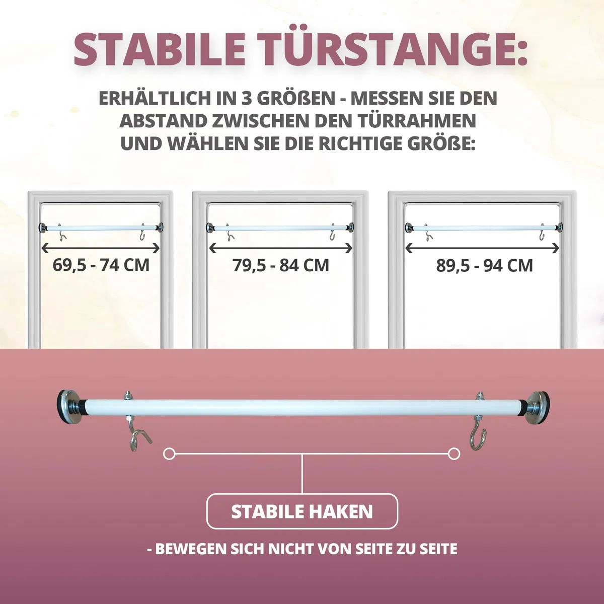 Klimmzugstange - für Türrahmen - mit Haken für Kinderschaukel - Montage ohne Bohren - Reckstange aus Metall - Pull Up Bar - Training-, Fitnessgeräte für Zuhause - Weiß - 70 cm