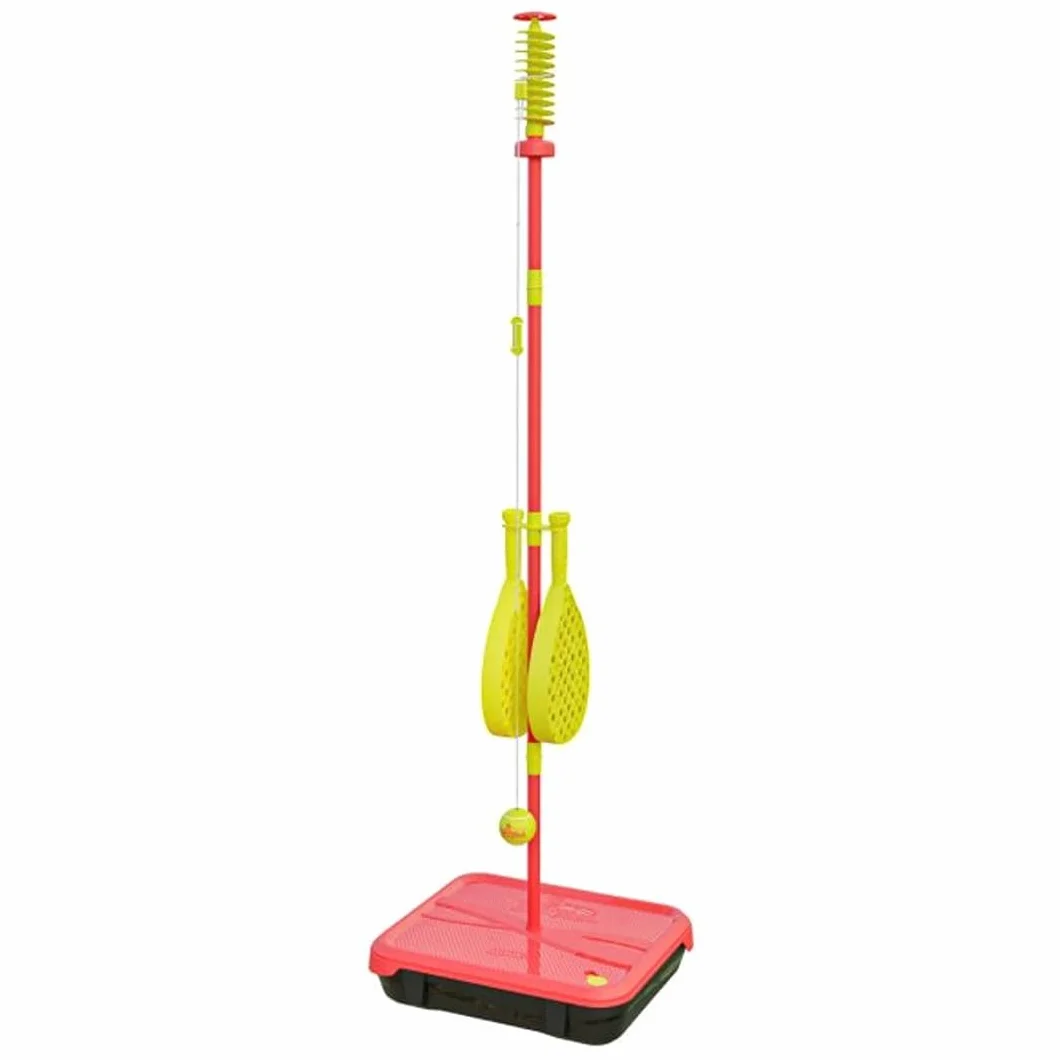 Swingball Klassische Alle Oberflächen, rot und gelb, Outdoor-Aktivitäten, Oberflächen, echter Tennisball und 2 Meisterschaftsschläger, geeignet für alle ab 6 Jahren