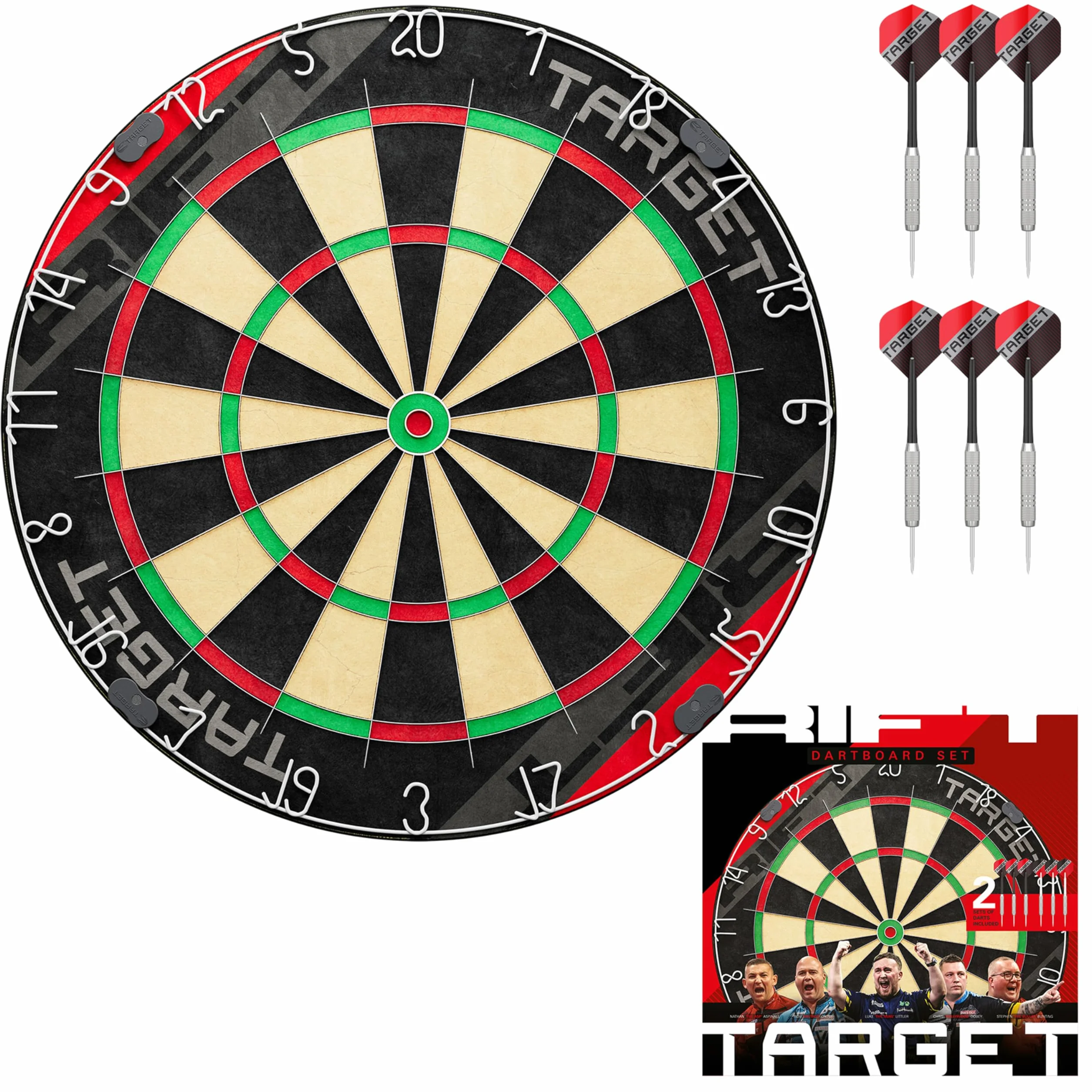 Target Darts Rift Dartboard Set | Steeltip-Dartboard | Klammerloser Draht | 2 Sets 17g Darts | Komplettes Starter Set | Inklusive 1 Monat DartCounter App