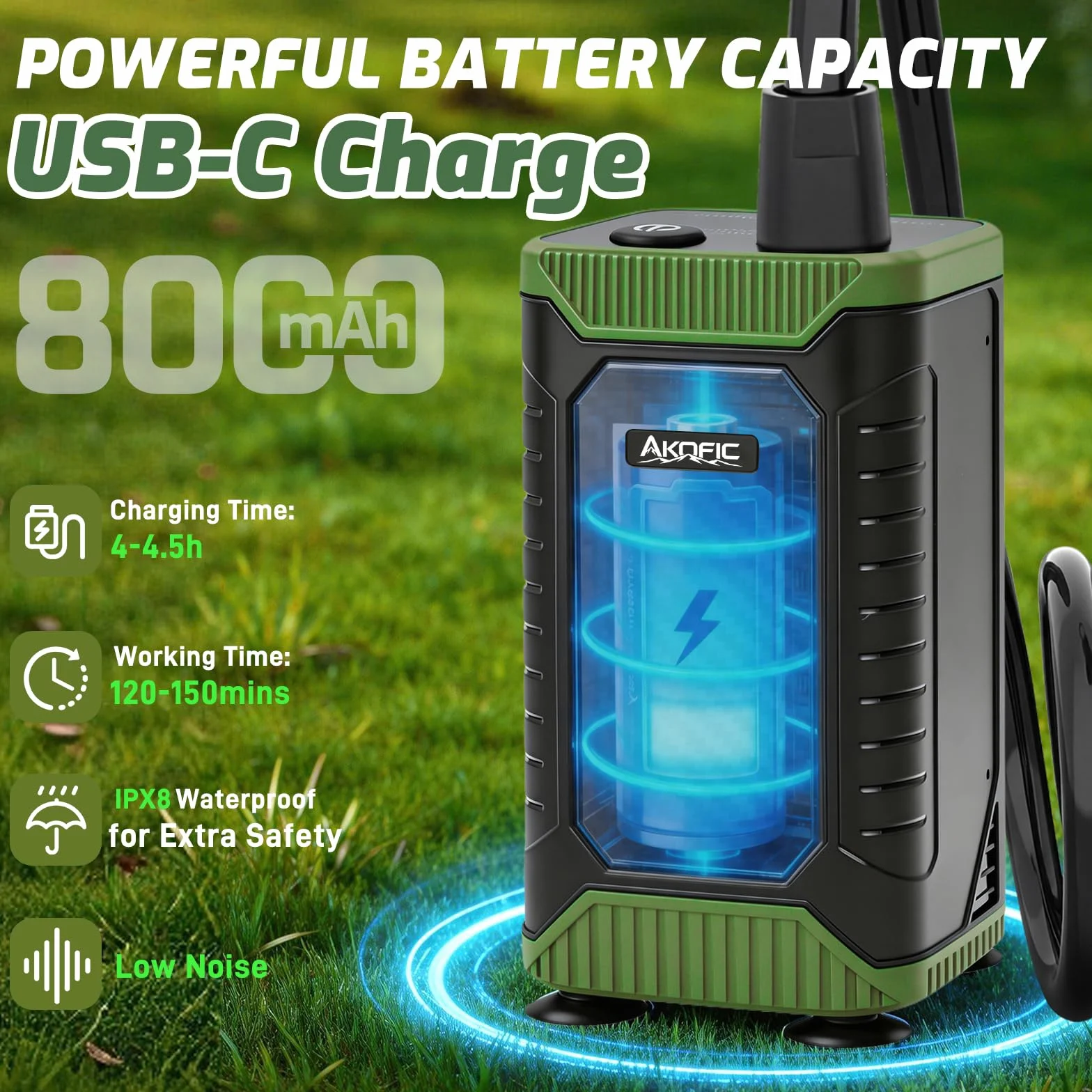 Campingdusche mit Pumpe, 8000mAh Camping Dusche mit Akku und Intelligenter Digitalanzeige, Tragbare Outdoor Mobile Dusche Set mit Duschkopf und 2m Schlauch für Camping Reisen Garten Autowaschen