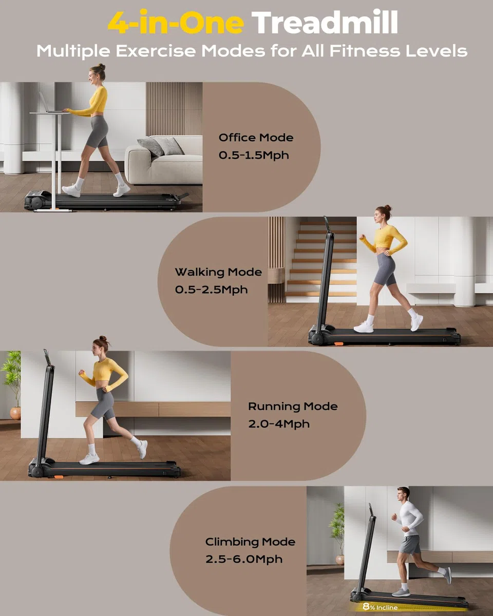 Abonow Klappbares Laufband mit Steigung， 3-in-1 Untertisch-Laufband, ultradünnes Design, geeignet für Homeoffices, kompakte Mini-Laufmaschine, inklusive Fernbedienung, perfekt für kleine Räume, 130 kg