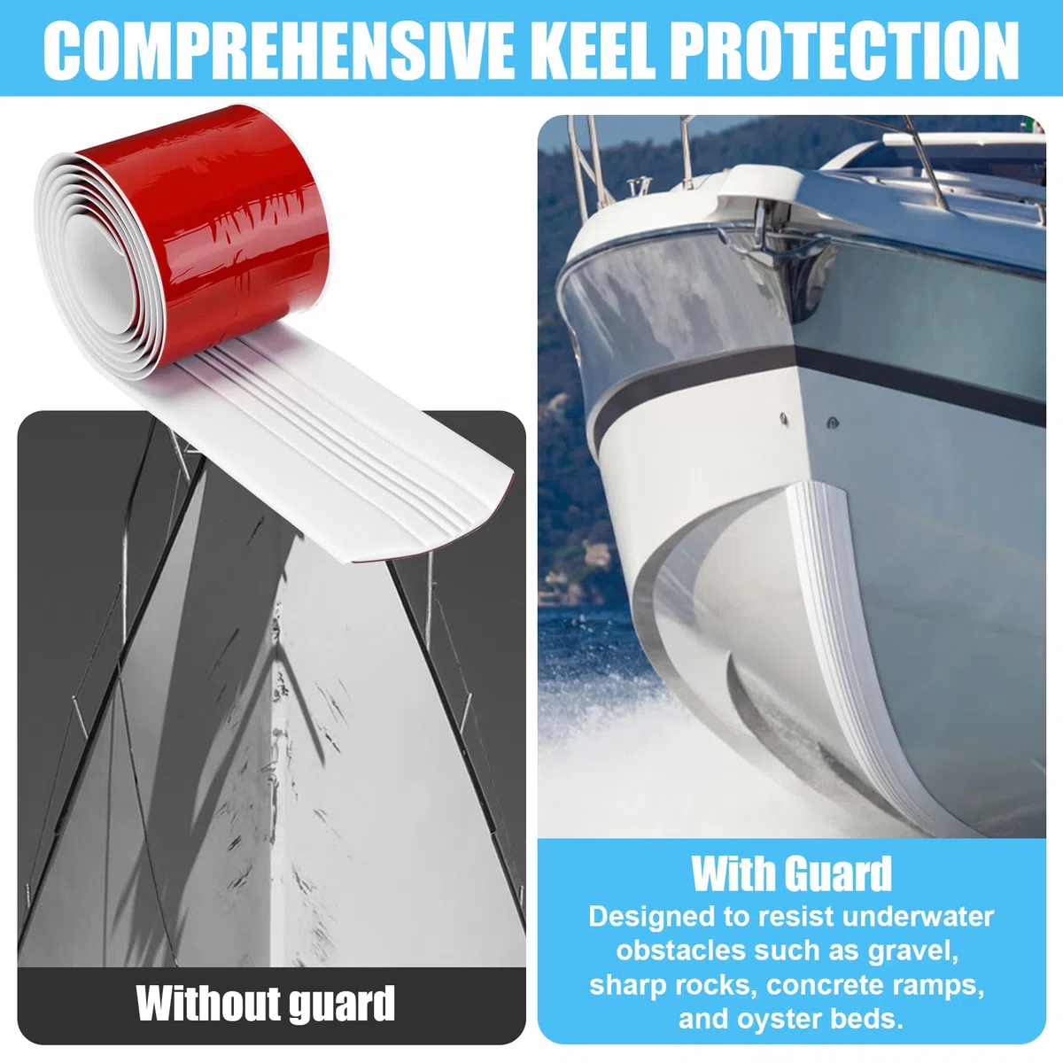 Kielschutz für Fiberglas-Boote, selbstklebender Kielschutz für Fiberglas- und Aluminiumboote, einfach zu installieren, schützt vor Felsen und Rampen, 12,7 cm Breite