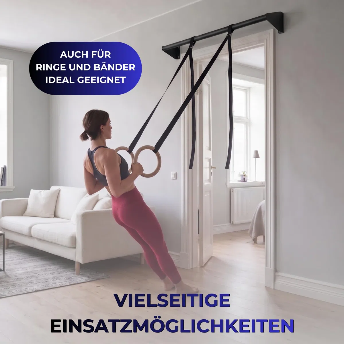 Klimmzugstange, Pull Up Bar über Türrahmen & Balken - robustes Material pulverbeschichtet - Belastbar bis 500 kg - inkl. Montagematerial