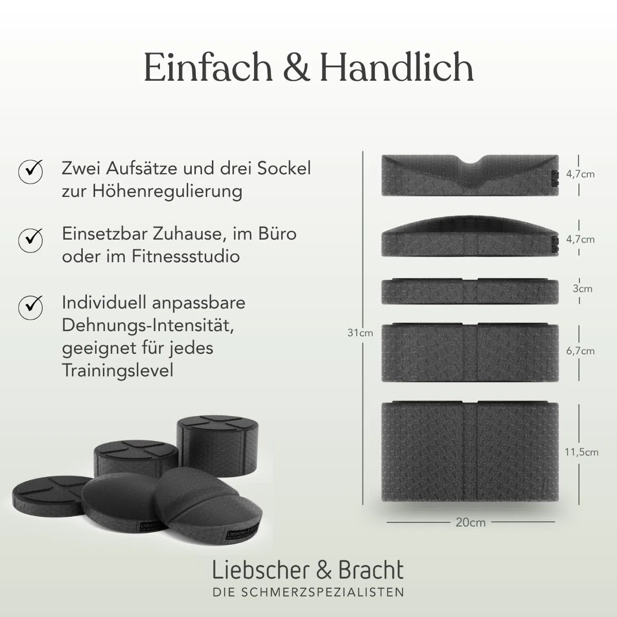 Liebscher & Bracht Original Rückenretter: Rückenstrecker, Brust- & Rückendehner mit Rille für Wirbelsäulen + Höhenregulierung, Rückentrainer Made in Germany, Übungen in der App Schwarz