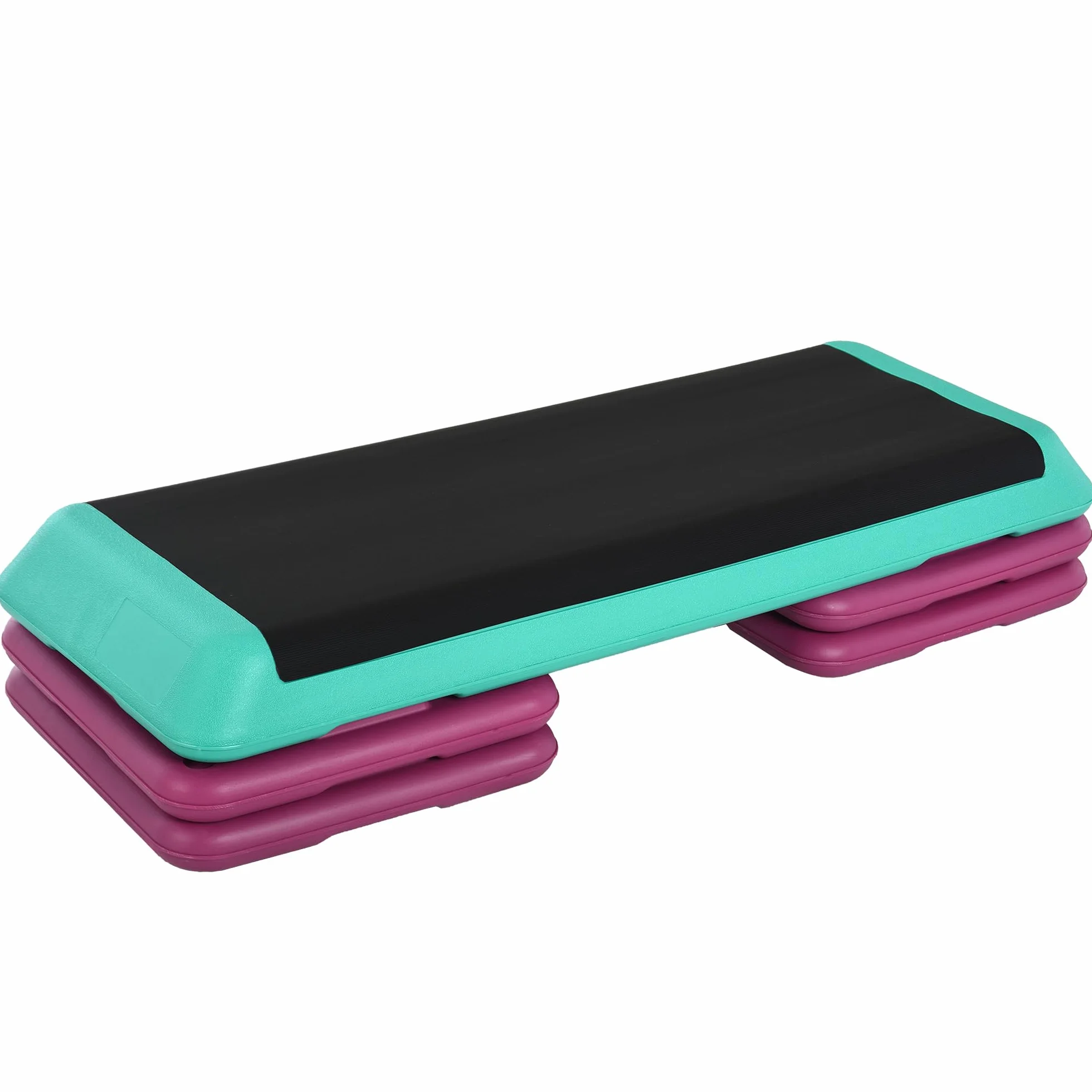 HOMCOM Steppbrett höhenverstellbar Fitness Stepper 3 Stufen (10/15/20 cm) Rutschfest Stepbench für Zuhause Fitnessstudio Büro Kunststoff Schwarz+Grün+Violett