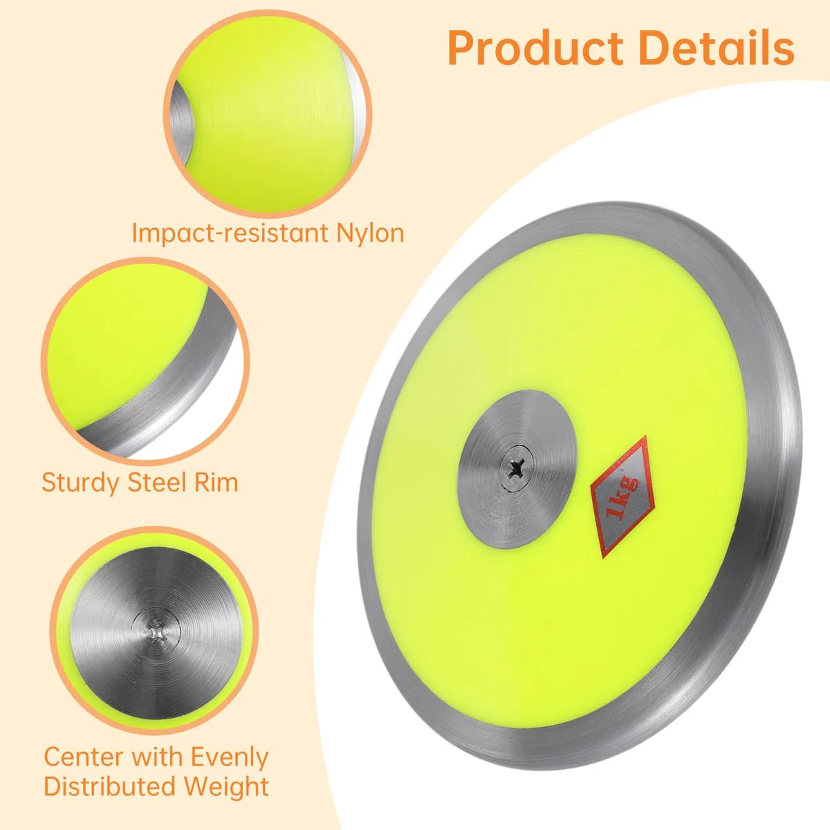 1 kg Sportdiskus Nylon Diskus mit Stahlrand und Mitte 1,0 kg Übungsdiskus Trainingsscheibe für Männer und Frauen Outdoor Wurfscheibe für Anfänger und Profis