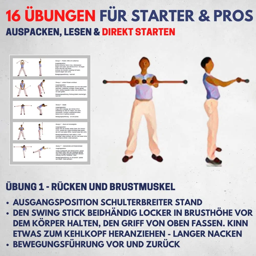 Best Sporting Schwingstab Fitness in 3 Farben mit Tasche I Swingstick für Ganzkörpertraining I Gymnastikstab mit Anleitung für 16 Übungen I Fitnessgeräte für zuhause I Elastic Fitness Bar