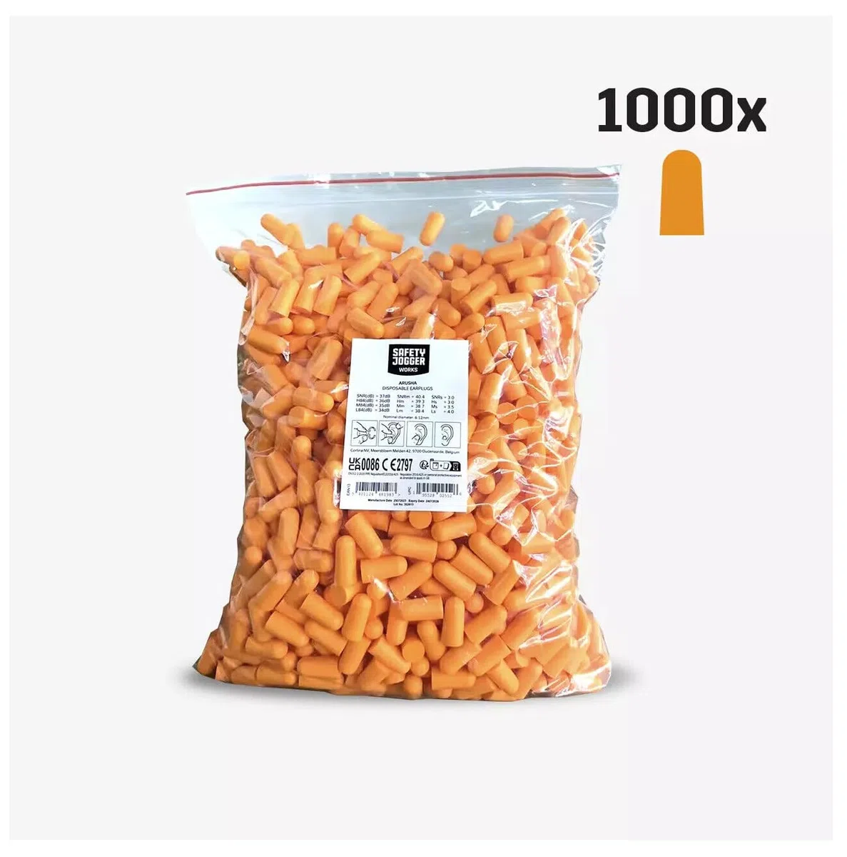 Generisch 1000x Gehörschutzstöpsel Nachfüllpack Großpack Festival, Veranstaltung, EN352, Ohrstöpsel, Lärmschutz aus Schaumstoff, Orange