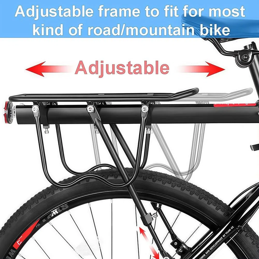 Hinterer Fahrradträger für Fahrrad, 110Lbs/50kgs Kapazität Fahrradgepäckträger mit reflektierendem, verstellbarem Schnellspanner Mountain Road Bicycle Cargo Rack