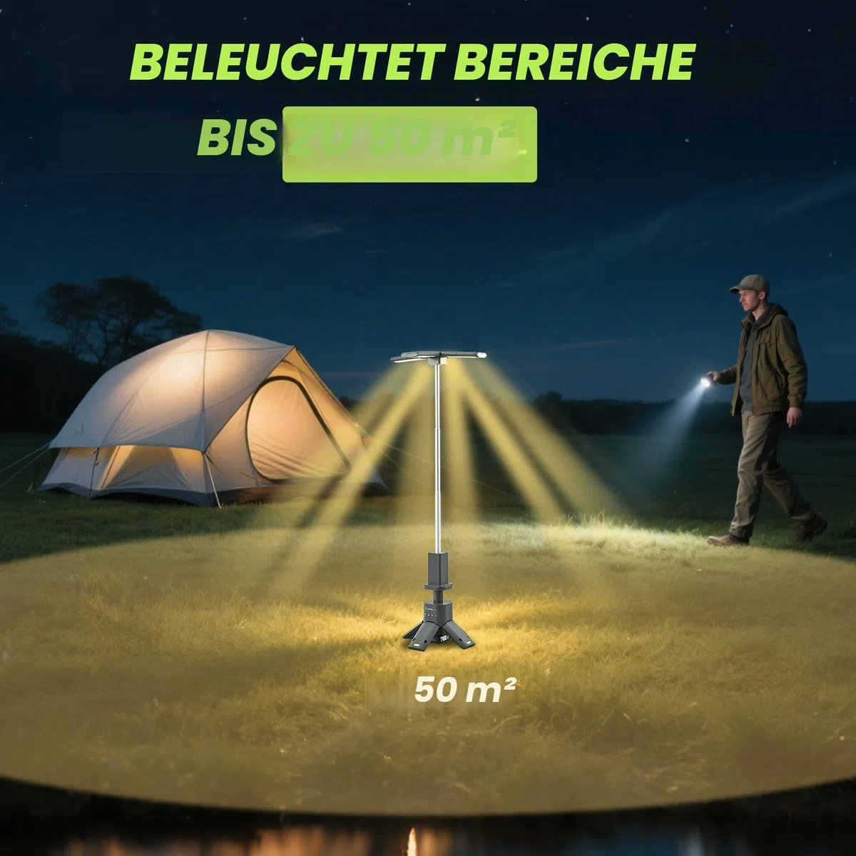 SakerPlus Teleskop Camping Laterne, 14000mAh Wiederaufladbare Campingleuchten mit Tragbarem Netzteil, Dimmbare Magnetische Zeltlampen 6000 Lumen Außenarbeitsbeleuchtung für Wandern, Camping