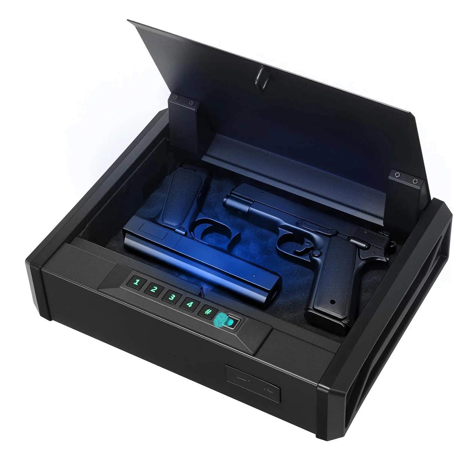 VEVOR Waffentresor Pistolentresor mit Fingerabdruck/Passwort (vierstelliger Code)/Schlüssel, Waffensafe Waffenkofferbox mit Beleuchtung für 2 Pistole & 2 Magazine, 360 x 275 x 90 mm Waffenbox