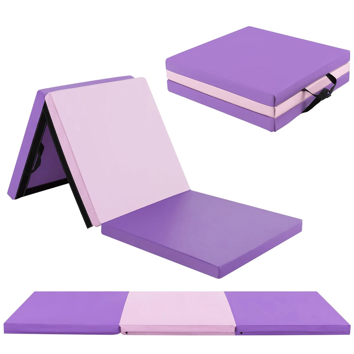 GOPLUS Weichbodenmatte, 180 x 60 x 5 cm Yogamatte rutschfest mit Klettverschlüssen & Tragegriffen, Gymnastikmatte klappbar aus PU-Leder, Turnmatte zum Trainieren von Gymnastik & Yoga