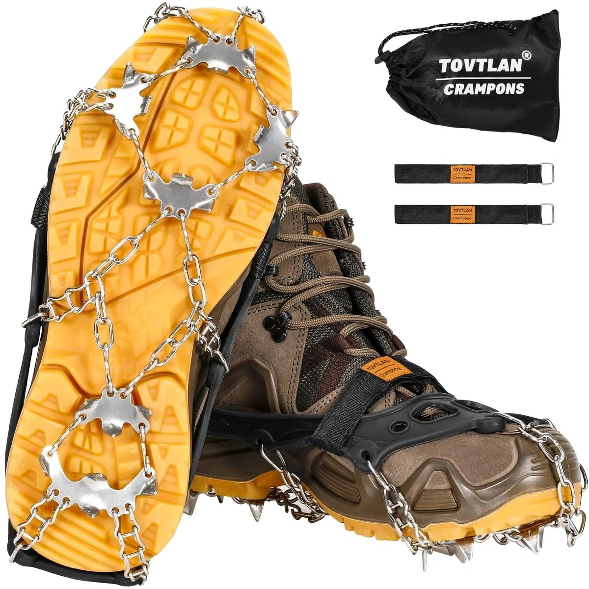 Steigeisen,Eiskrallen für Schuhe und Stiefel,Schneekrallen mit 19 Edelstahl Spikes für Winterwanderungen, Angeln und Spaziergänge im Freien