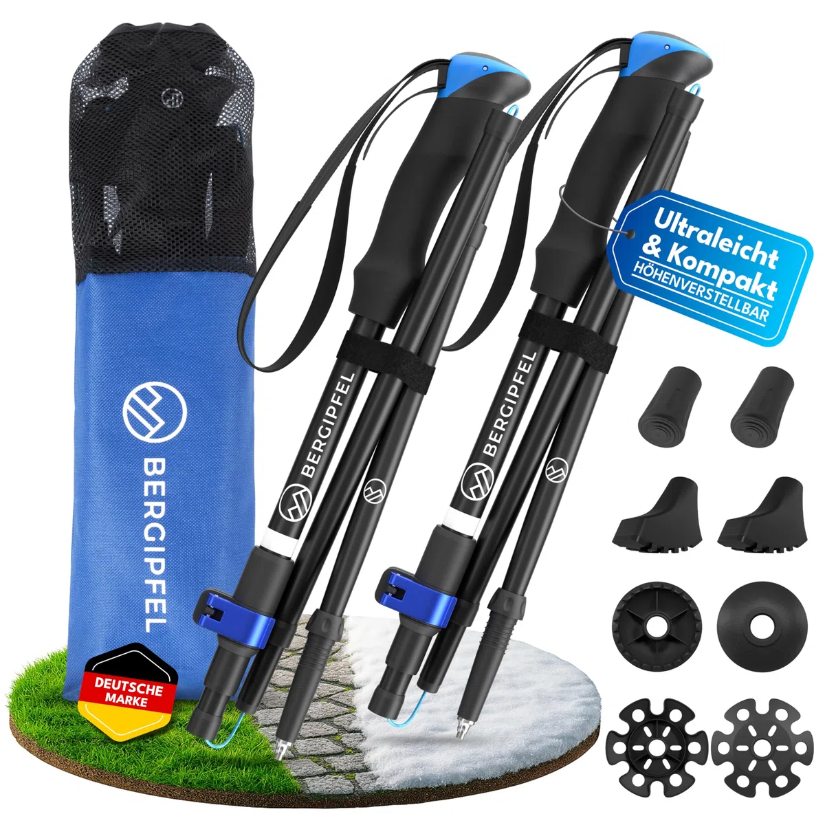 Teleskop-Wanderstöcke|Ultraleicht 270g|faltbar auf 37cm|verstellbar 115–130cm|Walkingstöcke aus Flugzeugaluminium|mit All-Terrain-Zubehör und Tasche|für Damen, Herren, Jugendliche