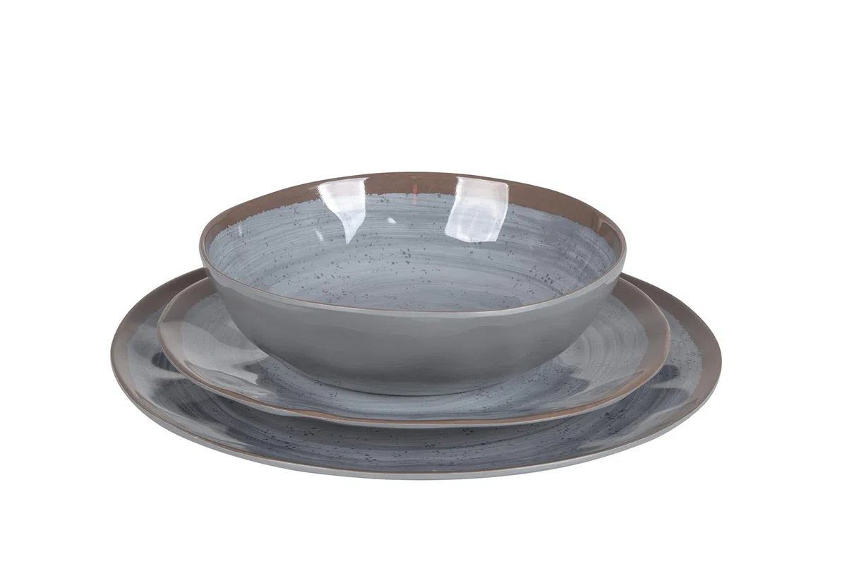 Bo-Camp Melamin Geschirr Set 12tlg Camping Essgeschirr Reise Picknick Teller, Grau