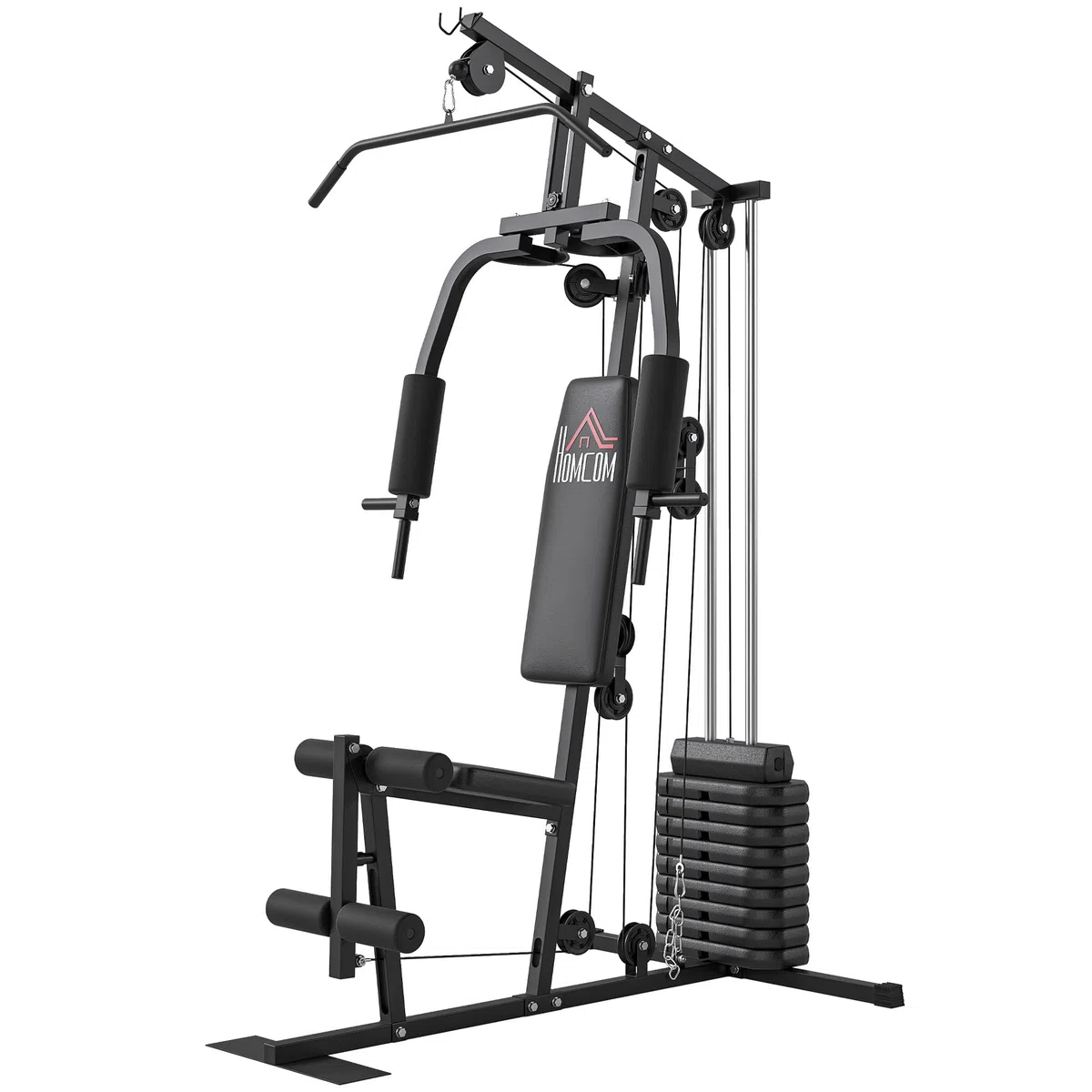 HOMCOM Kraftstation, Fitnessgerät mit 9 Gewichtsplatten à 5 kg, insgesamt 45 kg, Ganzkörpertraining – 200 x 135 x 103 cm | Fitness Krafttrainingsmaschine, 9 Gewichtsblöcke à 5 kg, insgesamt 45 kg