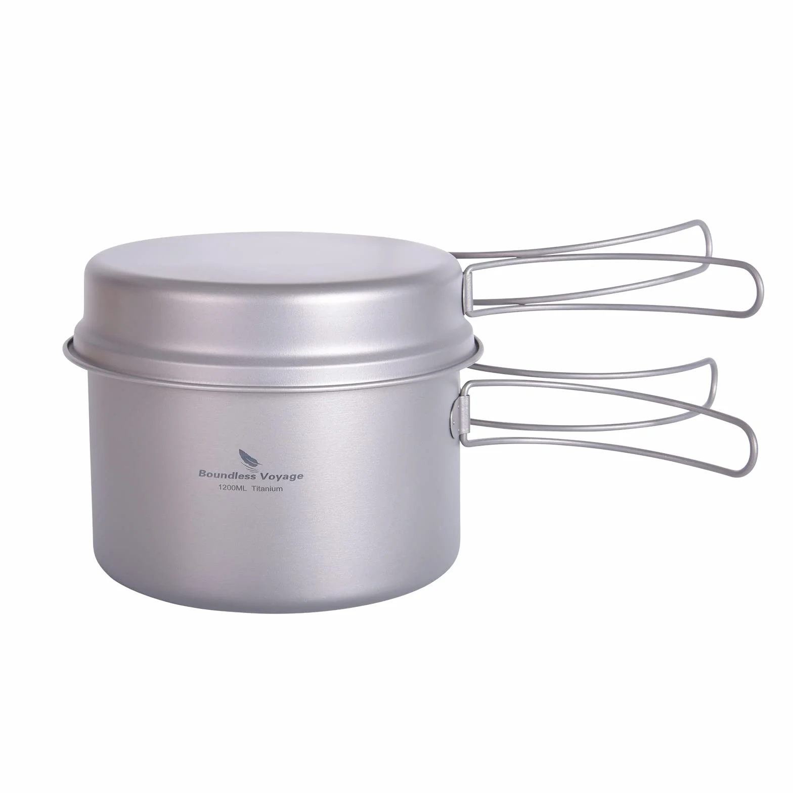 iBasingo Titan Topf Pfanne Set 1200ml & 500ml Camping Kochgeschirr Outdoor Schüssel Set Leichte Koch Mess Kit mit Klappgriff Küchen Utensilien Campingausrüstung für 1 Personen 2 Stücke/Set Ti2110C