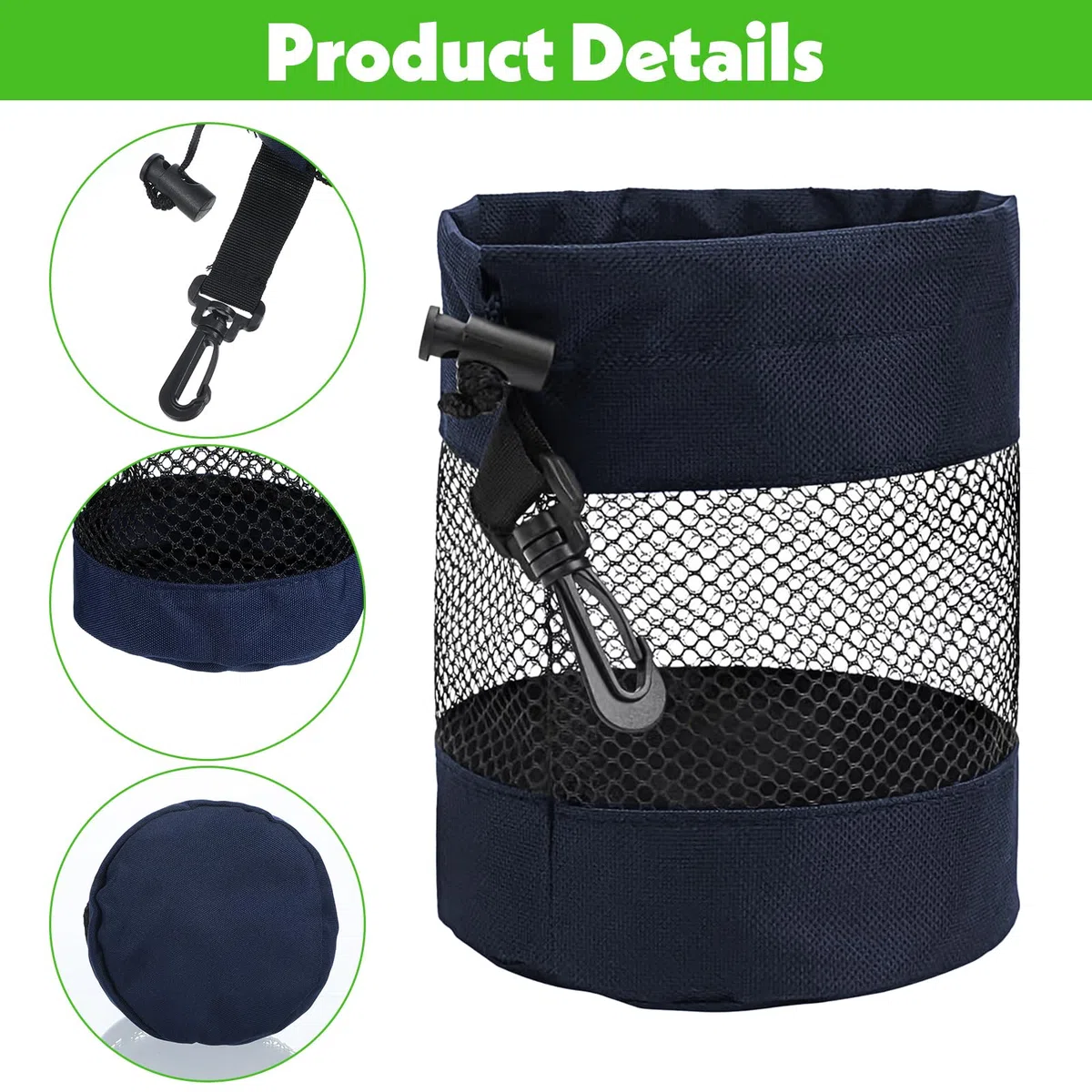 2 Stück Golf Ball Bag,Tennistasche,Golfballtaschen,Multifunktion Nylon Mesh Tasche für Aufbewahrung von Golfbällen,Tennisbällen und Anderen Bällen(Schwarz,Blau)