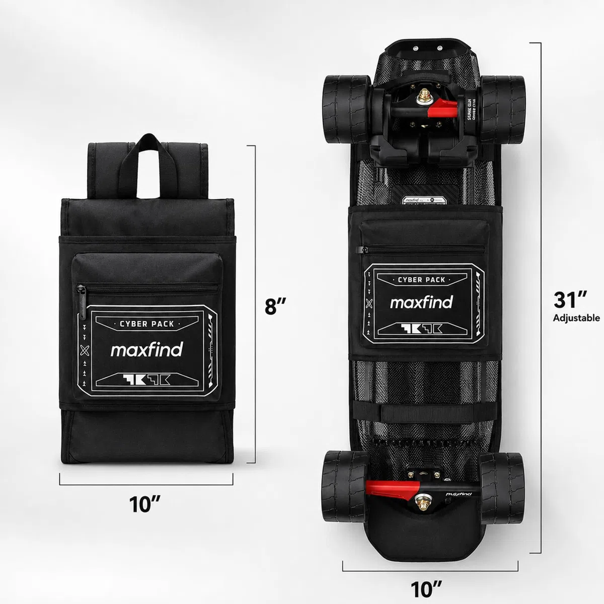 maxfind Professioneller Skateboard-Rucksack, wasserdicht, langlebig, multifunktional, Sporttasche für Elektro-Skateboard & Longboard, Pendler, Reiserucksack mit verstellbaren Trägern