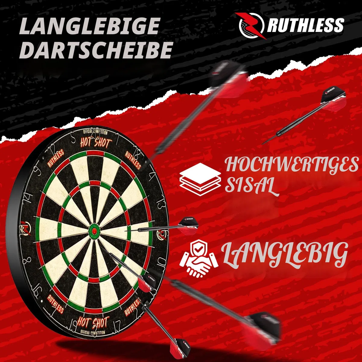 Ruthless Home Darts Center | LED-Lichtoptionen | Home Dart Board Center inkl. Schrank, Dartscheibe und 2 Sets Dartpfeile (USB)