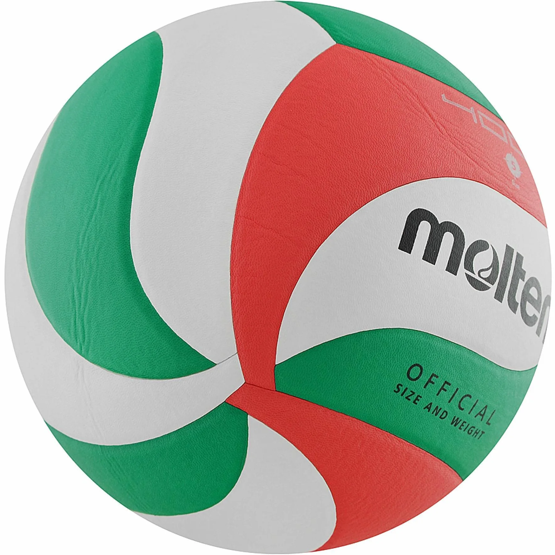 Molten V5M4000-DE Volleyball, Wettspielball, Synthetik-Leder, weich, DVV Prüfzeichen, weiß/grün/rot, Größe 5, Paketeinheit 60