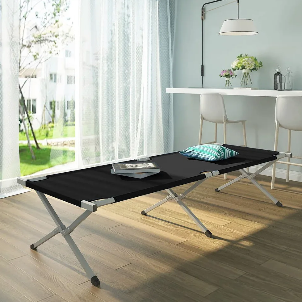 TRIZAND Feldbett Klappbar Belastbar Stabil Komfortabel bis 110kg - Tragebeutel Gästebet - Camping Zelten Schwarz - Oxford 600D - Klappbar für Gäste, Garten, Balkon, Strand
